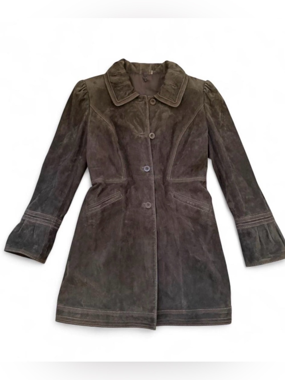 T. tahari  Women's Dark Brown Suede Button-Front Coat